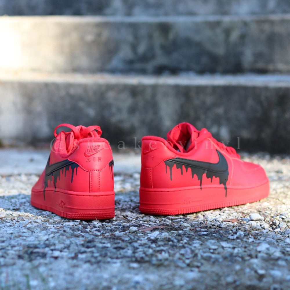 Nike Air Force 1 Low All RED Black Drip Custom - Picture 6 of 12